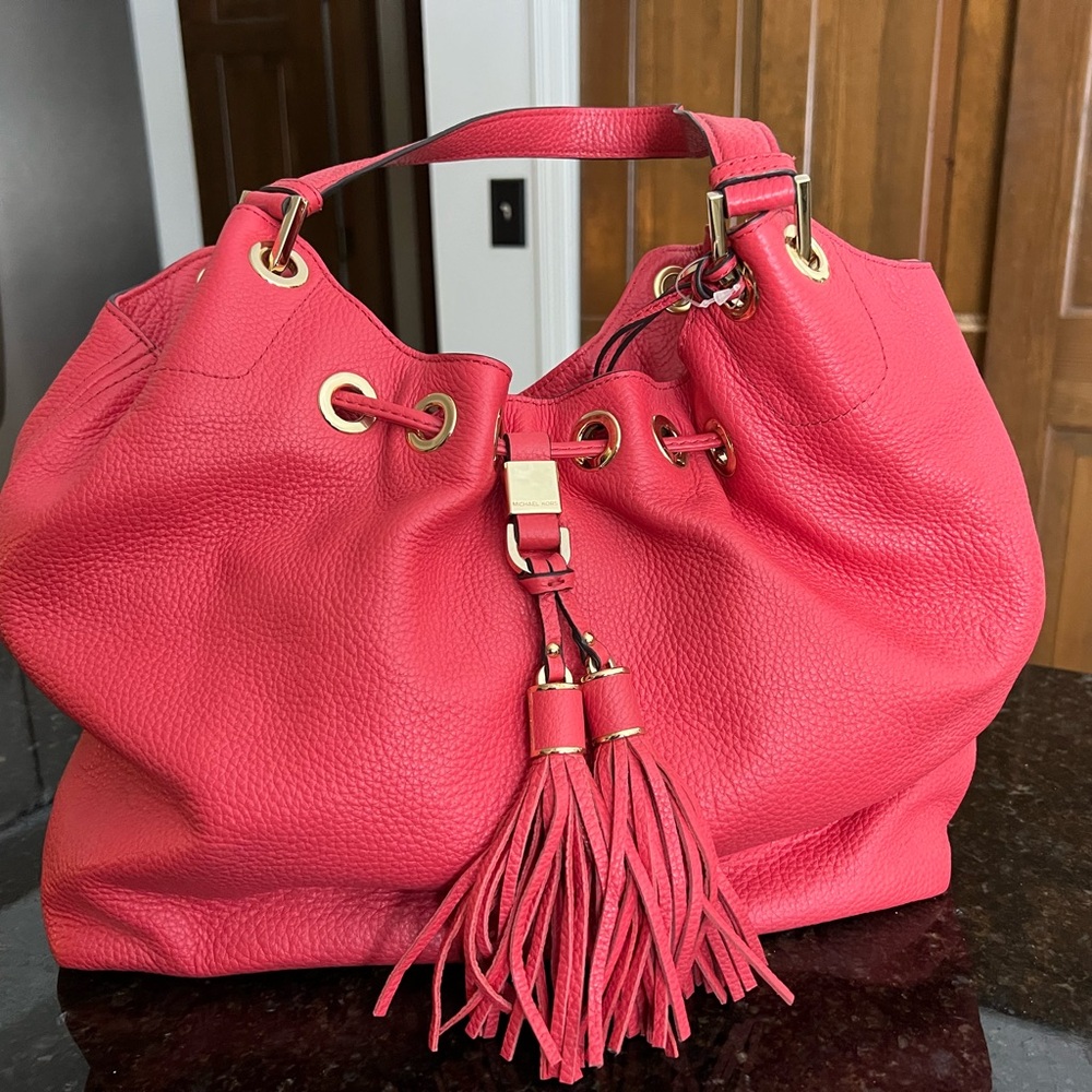 Michael Kors Vibrant Coral Hobo Bag with Tassel